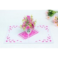 Handmade 3d Pop Up card pink lily Birthday Wedding Anniversary Mother's Day New home Housewarming Retirement Thank you 